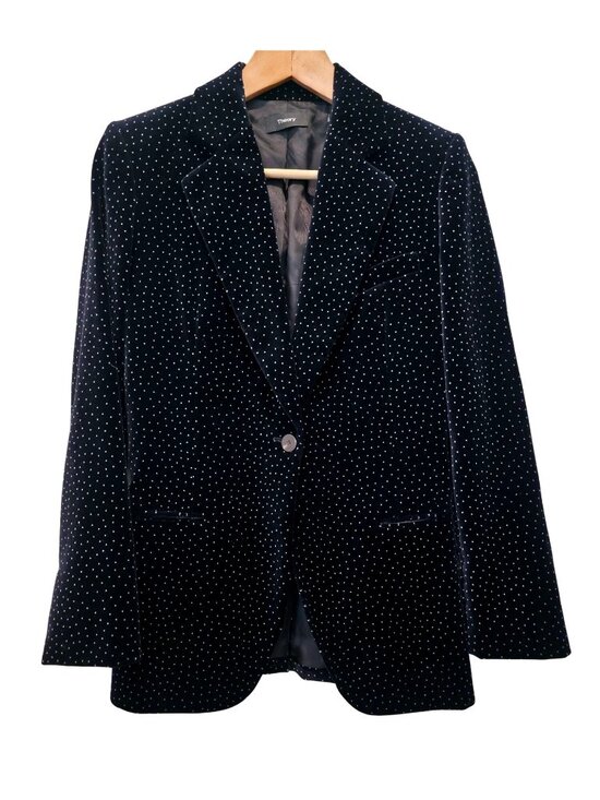 Theory Jackets & Blazers - Theory ANDORIE Cinched Black Velvet Polka Dot Blazer Jacket Women's Sz 2